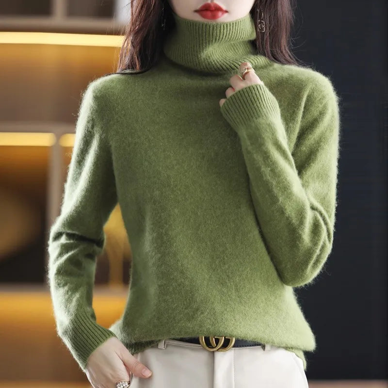Jersey de cuello alto Sinead de punto japonés, 100% cachemira, para mujer