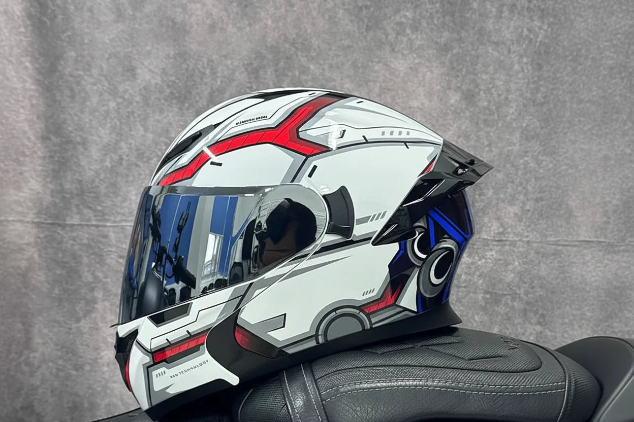 Flip-Up Full-Face Motorcycle Helmet — Dual-Lens Visor, Aerodynamic Rear Wing, DOT Certified