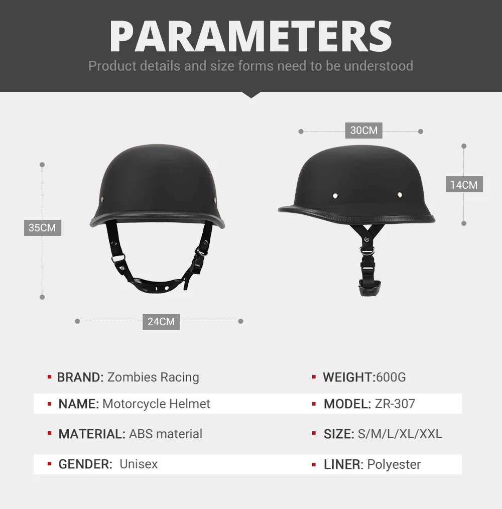 Vintage German Style Half Helmet — Lightweight ABS Shell, Quick Release Buckle, DOT ECE Certified