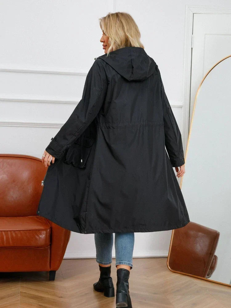 Lisa vattentät trenchcoat/jacka med huva för kvinnor - vindjacka för hösten
