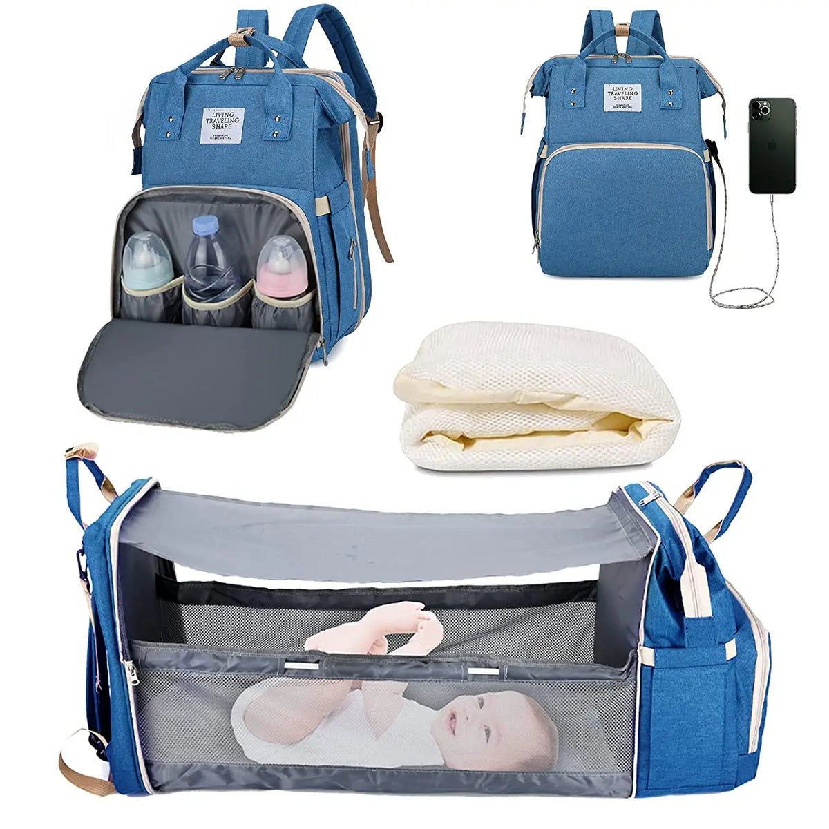 BabyNest Bag 3-in-1 Diaper Bag — Portable Baby Bed, USB Port