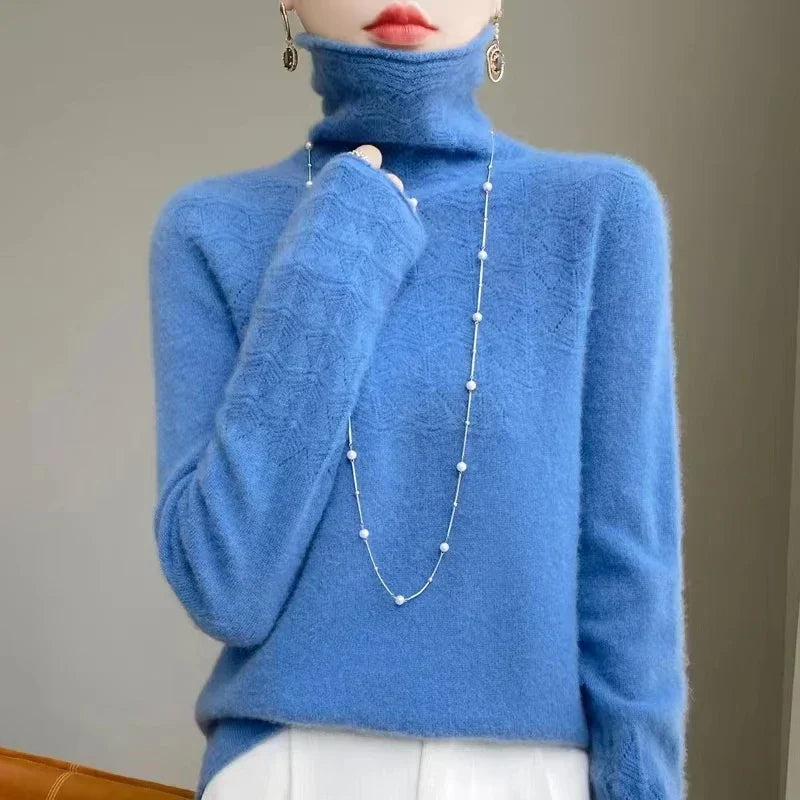 Turtleneck-sweater i 100 % merinould til kvinder - tyk og hyggelig pasform