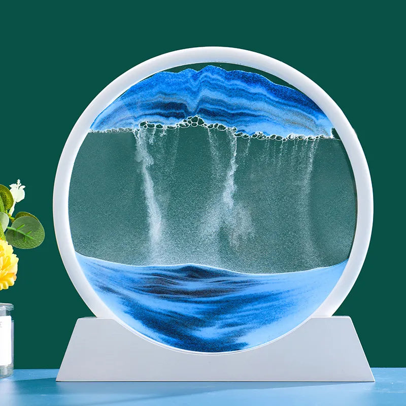 Kinetické skleněné přesýpací hodiny AureaFlow — Design písku s 3D pohybem