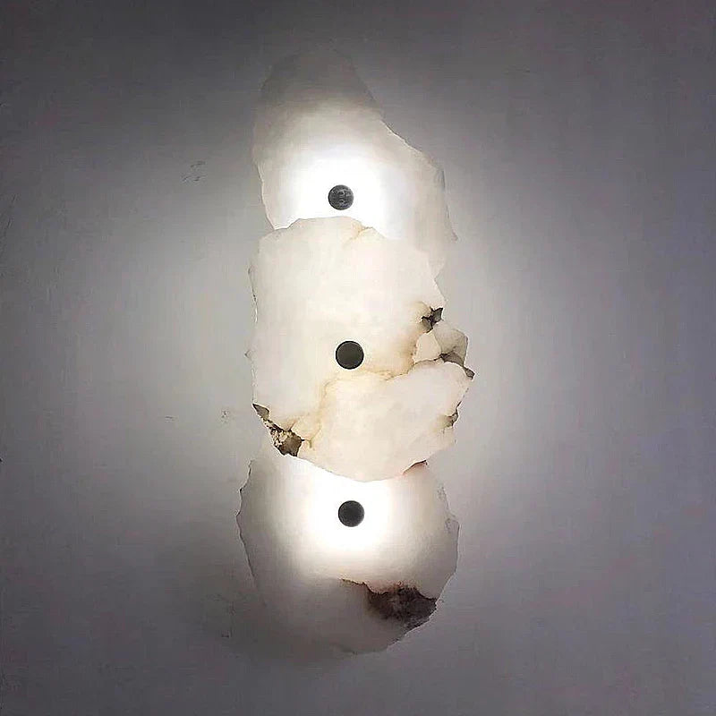 Natural Marble LED Wall Sconce — Modern Design, Copper Accents