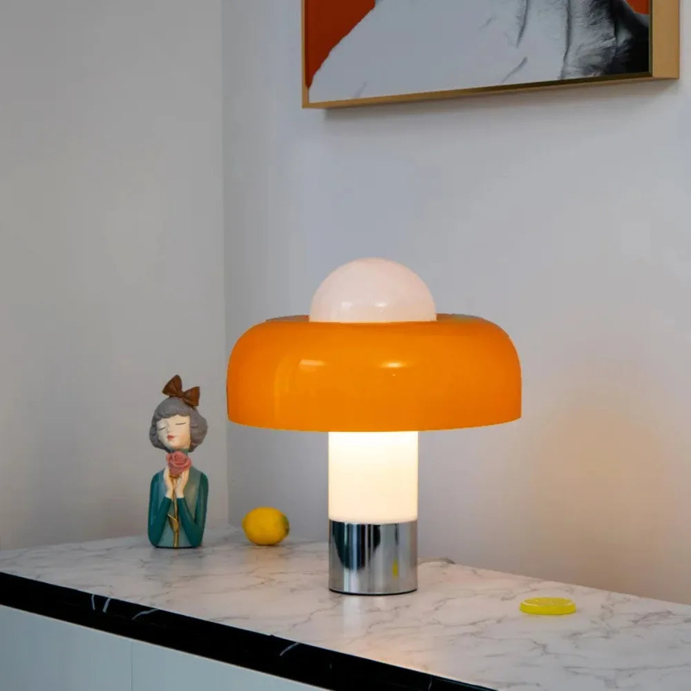 Lunara Bauhaus Style Glass Orange Mushroom Lamp For Modern Homes