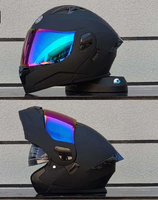 フリップフロント式フルフェイスバイクヘルメット — DOT認証デュアルレンズシールド