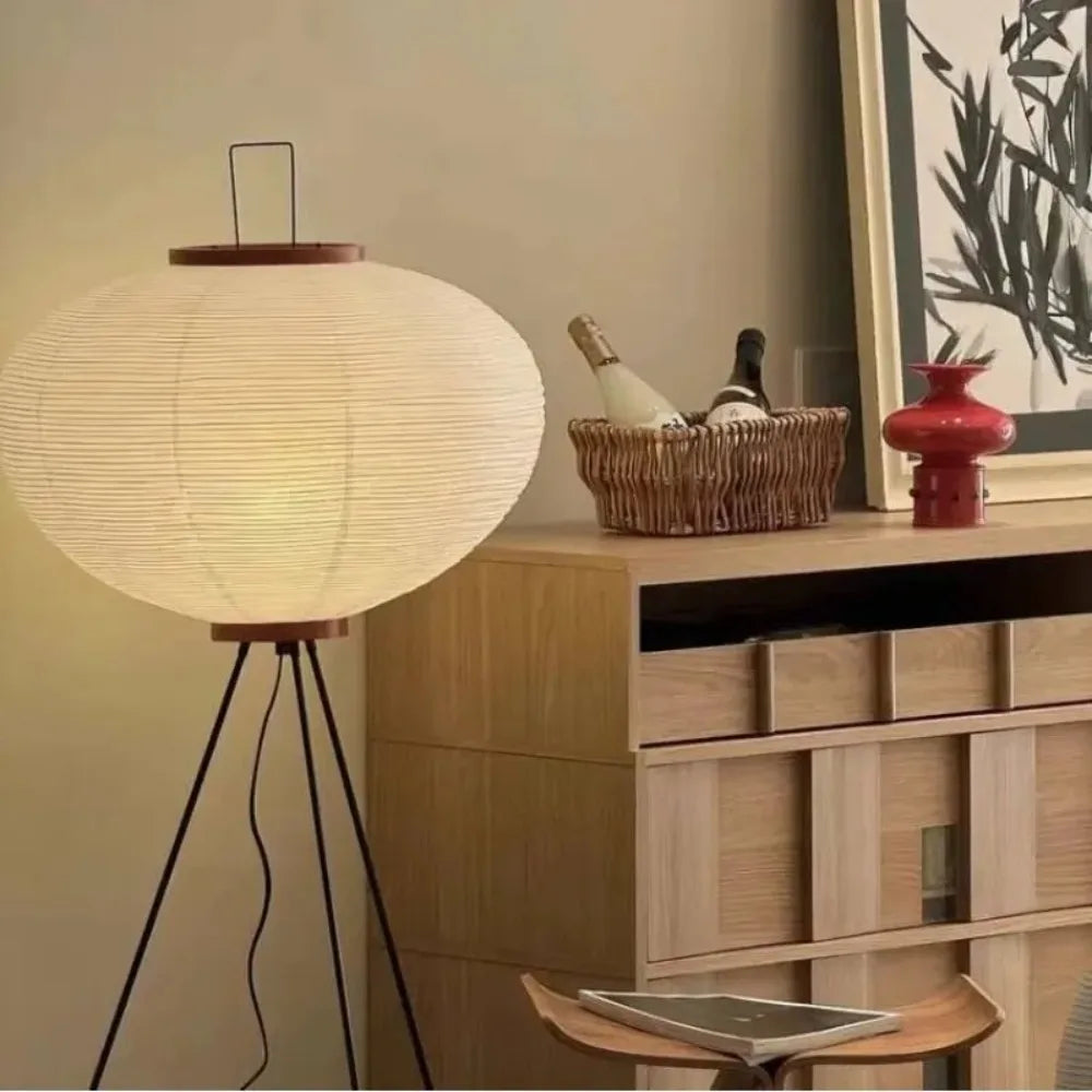 LumiNook Floor Lamp With Rice Paper Soft Glow In Wabi Sabi Style