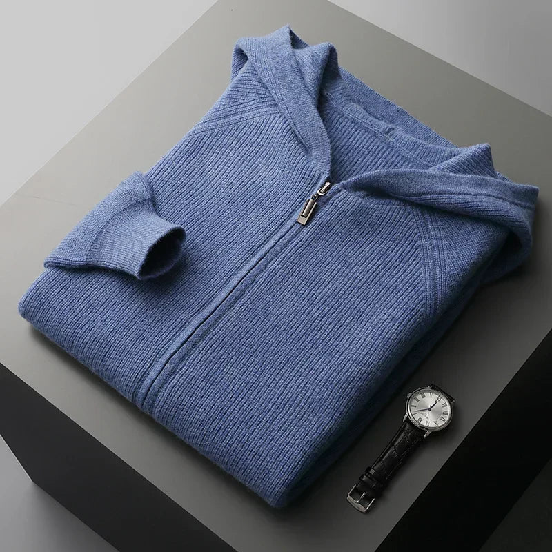 Sudadera con capucha de lana merino y cachemira Royal con cremallera completa - Capa suave y cálida