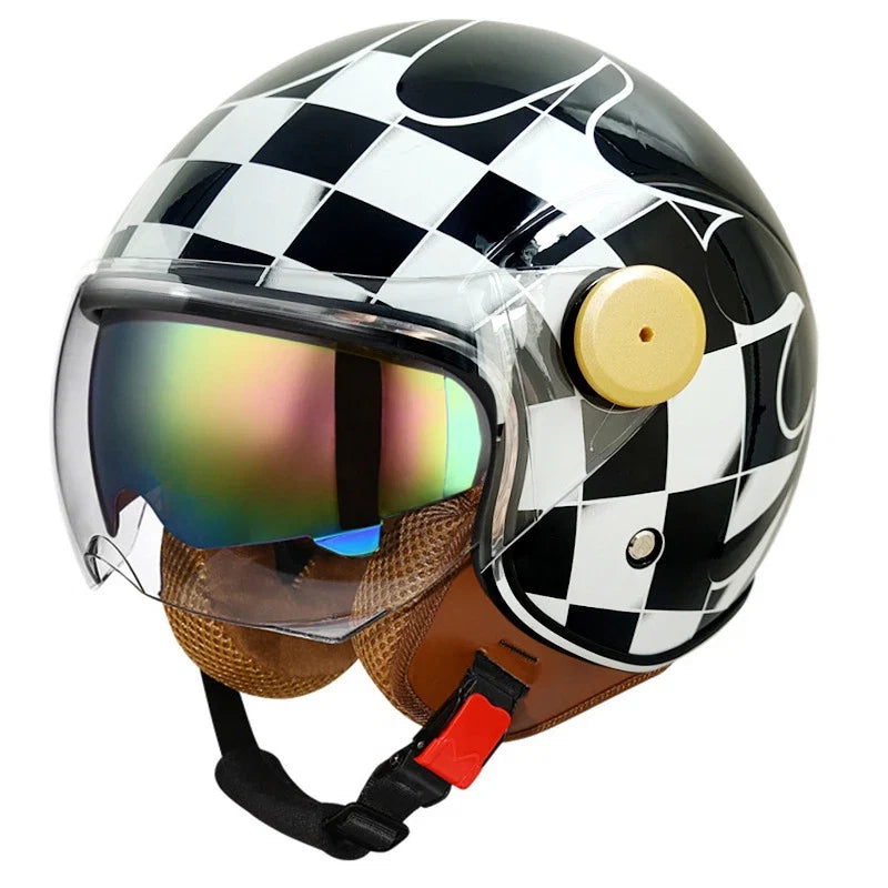 Capacete de motociclista aberto de três quartos — Lente à prova de vento