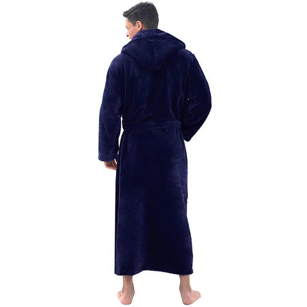 CozyNest Men's Hooded Bathrobe — Thick Plush Texture
