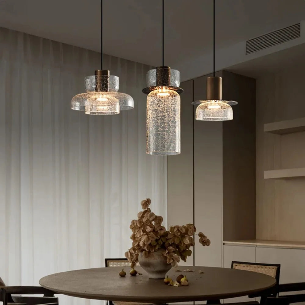 Novalux Pendant Light In Amber Glass With Cracked Shade For Dining