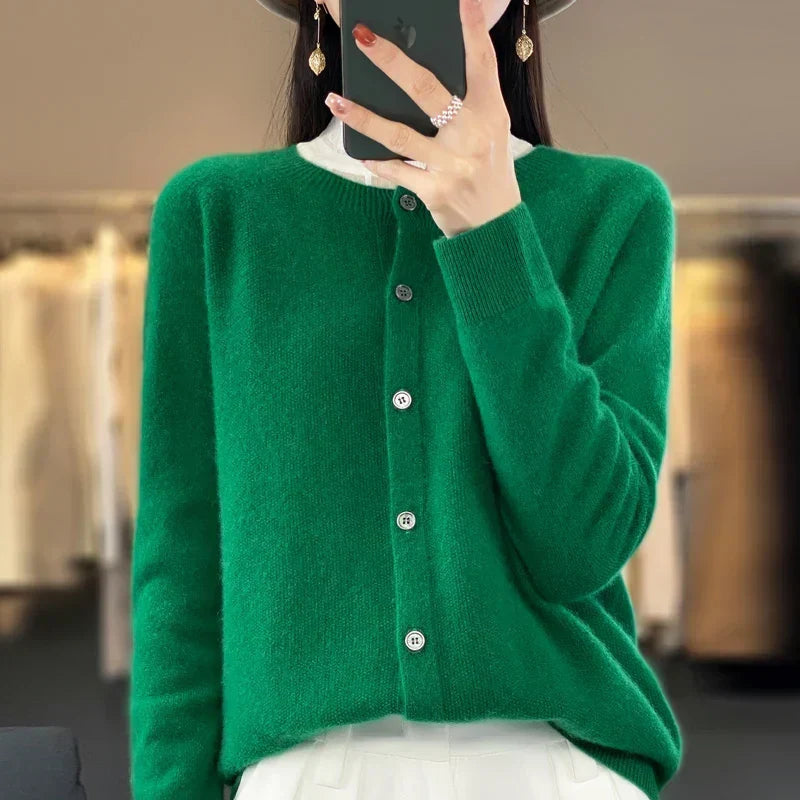Nalani 100% Merino Wool Cardigan Sweater — Button Details