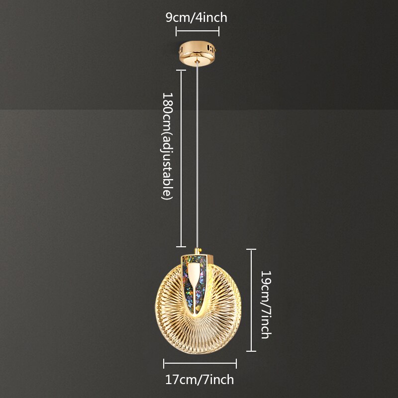 Lámpara colgante redonda de cristal con LED dorado Aurelia