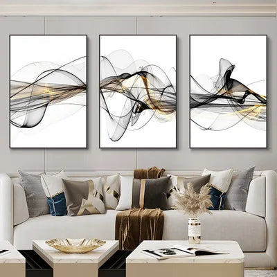 Cuadro mural nórdico abstracto dorado de ciervos, 3 piezas — Impresiones sobre lienzo