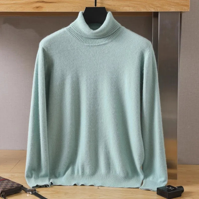Camisola masculina de veludo, 100% caxemira, tricotada no Japão — malha de 2 fios
