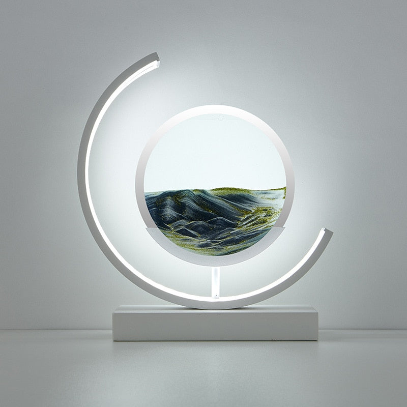 مصباح القمر LumaAura — ضوء LED بفن الرمل والماء، تصميم تدفق ديناميكي