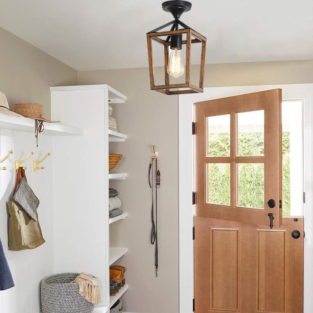 Ridgewood Rustic Ceiling Lights In Metal With Wood Grain Finish