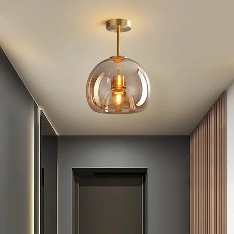 Plafonnier LED nordique moderne — Abat-jour en verre cognac