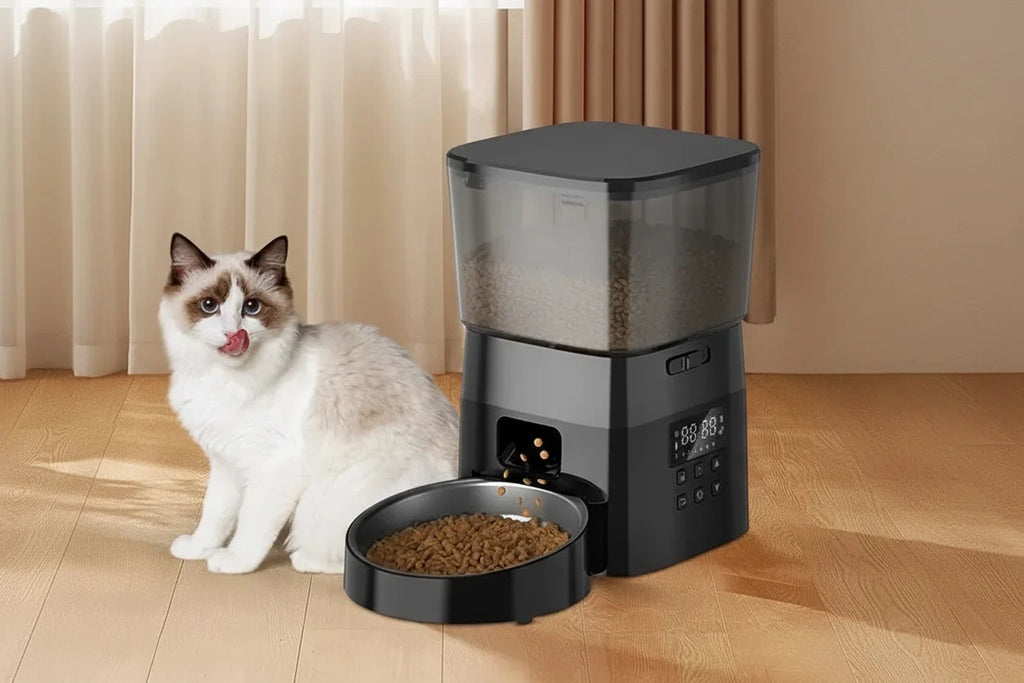 Dispensador Automático Programável de Comida para Gatos e Cães – Ecrã LCD Digital, Sistema de Refeições Temporizadas