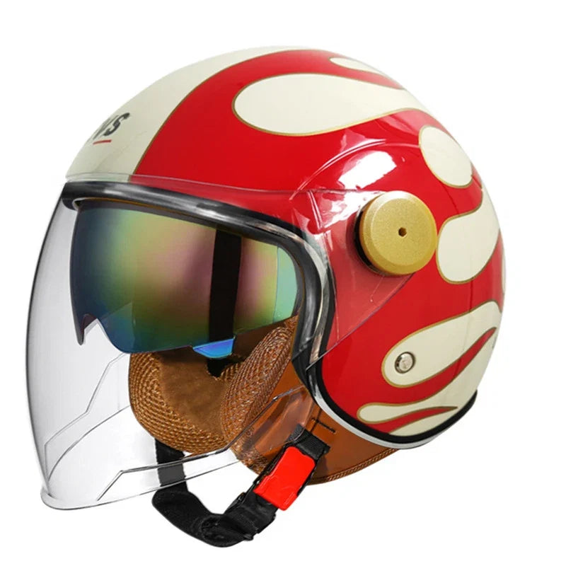 Capacete de motociclista aberto de três quartos — Lente à prova de vento