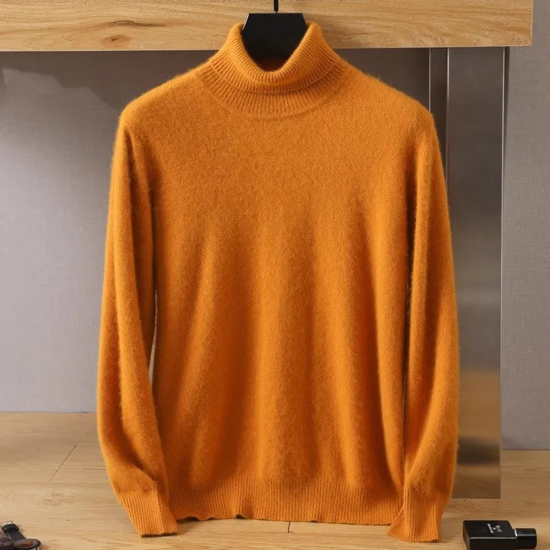Camisola masculina de veludo, 100% caxemira, tricotada no Japão — malha de 2 fios