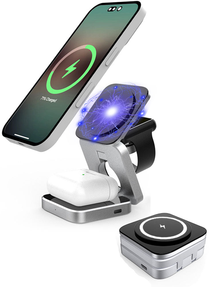 Smukła, magnetyczna, składana ładowarka bezprzewodowa, kompaktowa podstawka, kompatybilna z iPhone’em i AirPodsami