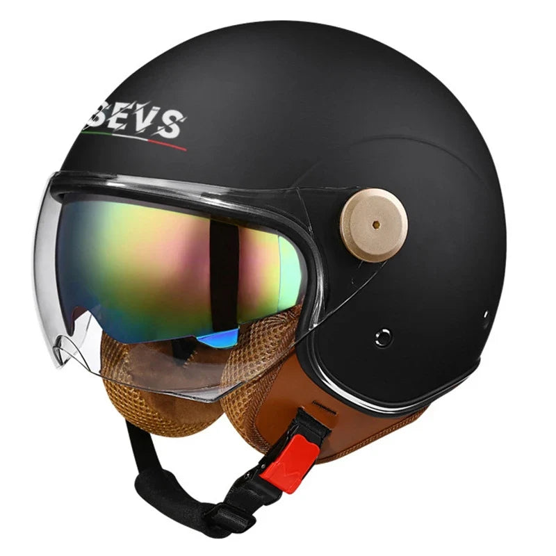 Capacete de motociclista aberto de três quartos — Lente à prova de vento