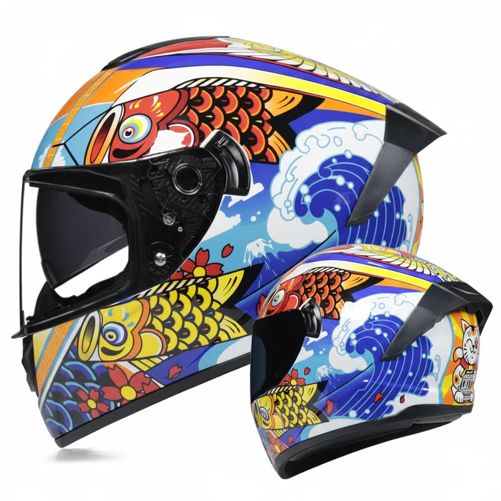 Full-Face Racing Motorcycle Helmet — Integrated Dual Visor System