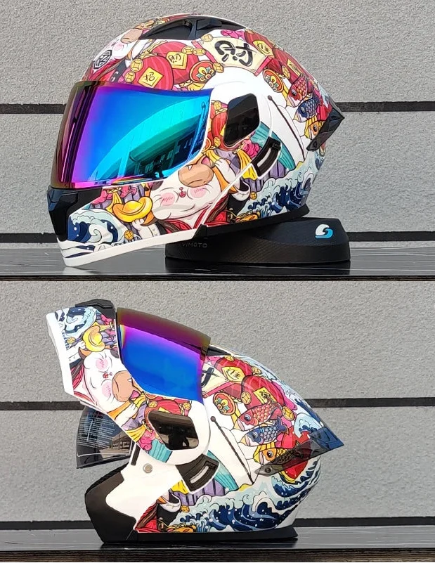 フリップフロント式フルフェイスバイクヘルメット — DOT認証デュアルレンズシールド