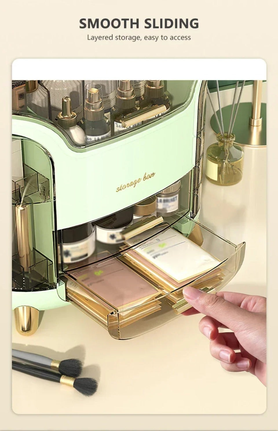 Transparent makeup- og smykkeorganisator — stor støvtæt kosmetikæske