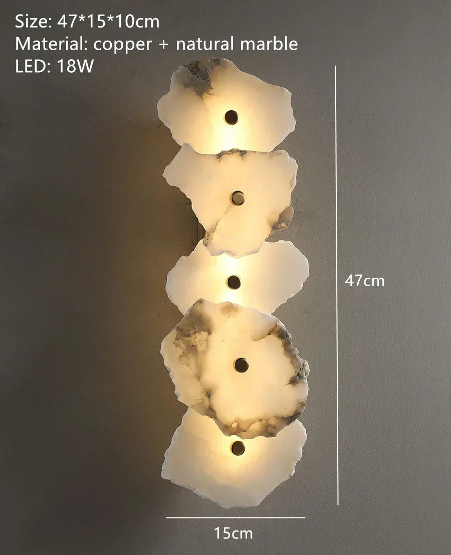 Natural Marble LED Wall Sconce — Modern Design, Copper Accents
