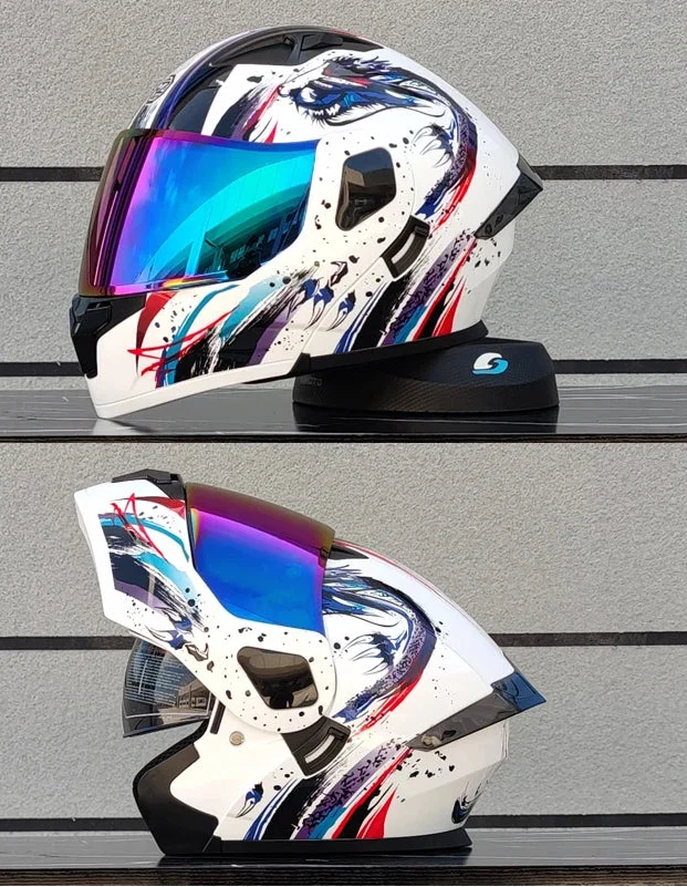 フリップフロント式フルフェイスバイクヘルメット — DOT認証デュアルレンズシールド