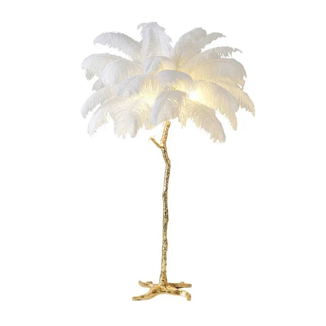 Lampada da terra con piume di struzzo - 5 lampadine LED, attacco E27
