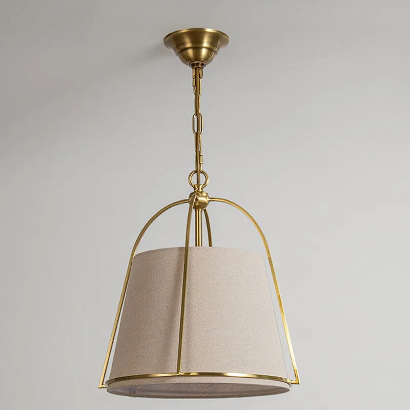 Elara Pendant Light In Beige Fabric With Brass Frame