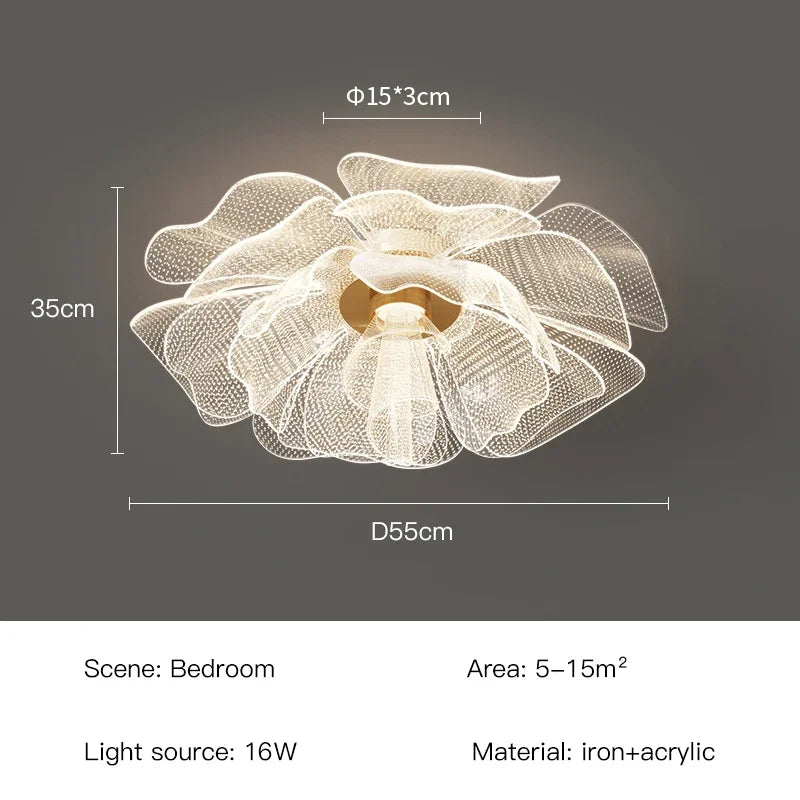 Designer LumaFlora Ceiling Light With Golden Flower For Bedroom