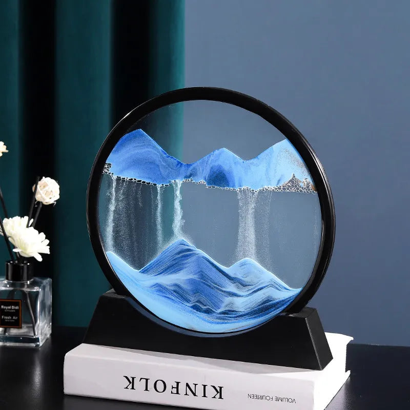 Kinetické skleněné přesýpací hodiny AureaFlow — Design písku s 3D pohybem