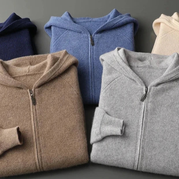 Sudadera con capucha de lana merino y cachemira Royal con cremallera completa - Capa suave y cálida