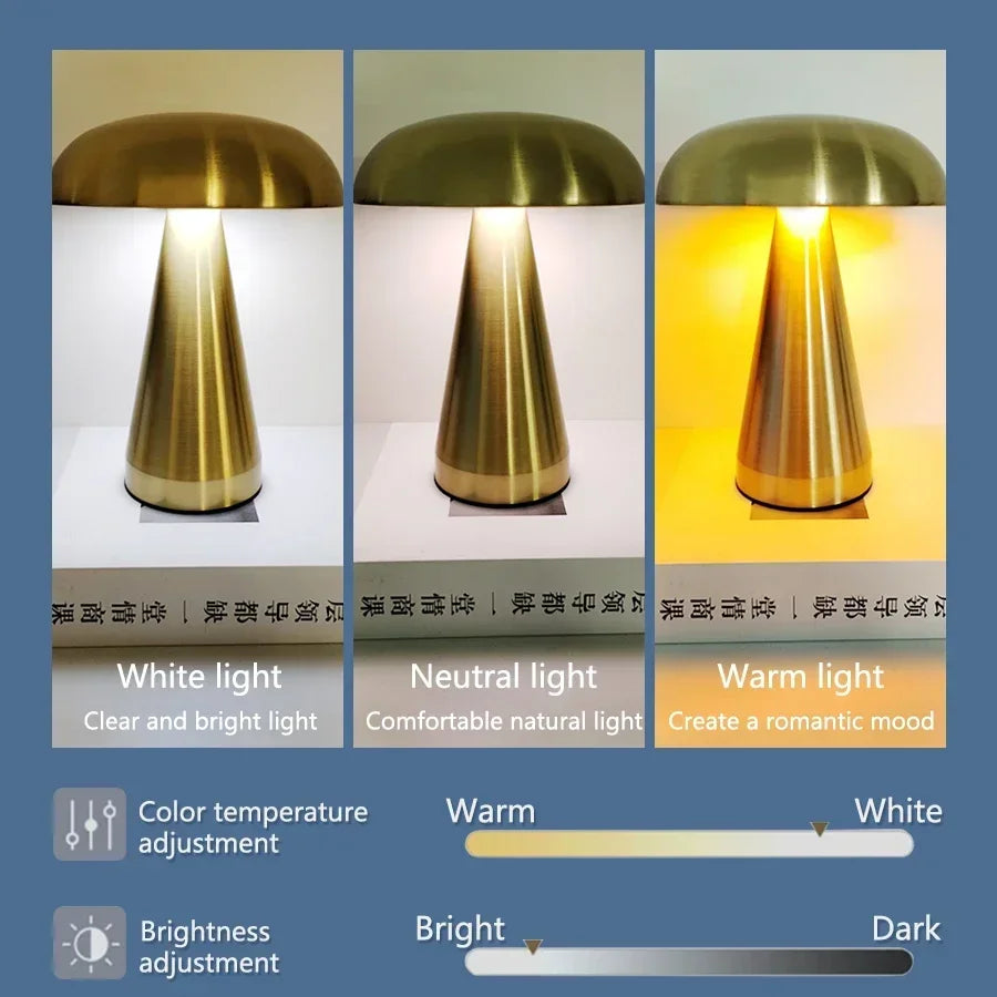Lampe de bureau LED rechargeable en forme de champignon — Sans fil, capteur tactile
