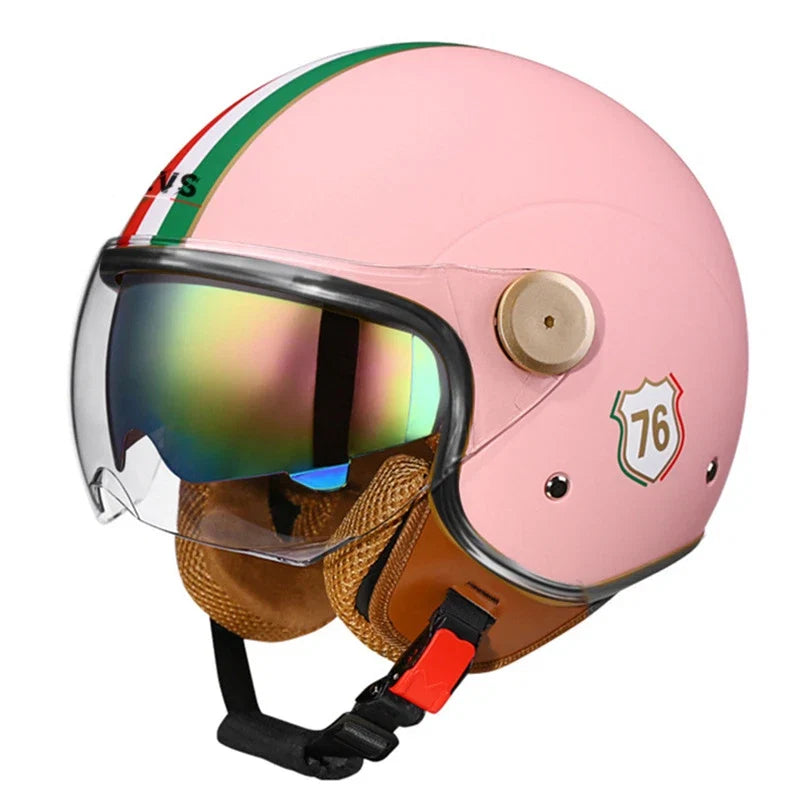 Capacete de motociclista aberto de três quartos — Lente à prova de vento