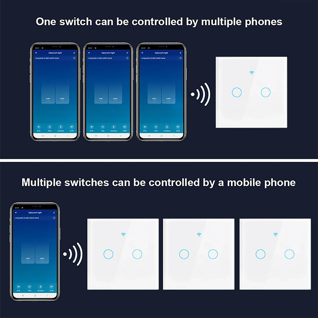Interruptor de luz tátil WiFi inteligente — compatível com Alexa e Google Home, sem necessidade de fio neutro
