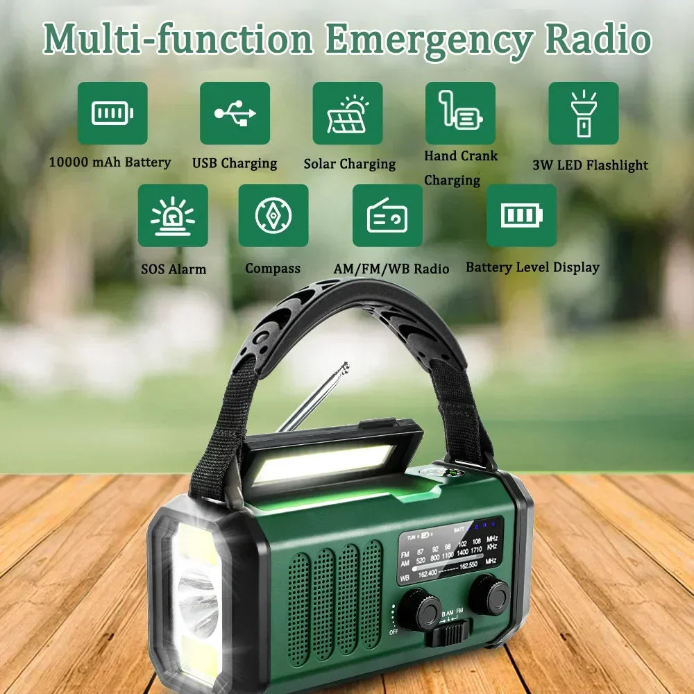 Solar-Handkurbelradio mit 10000 mAh – NOAA, Taschenlampe und Powerbank