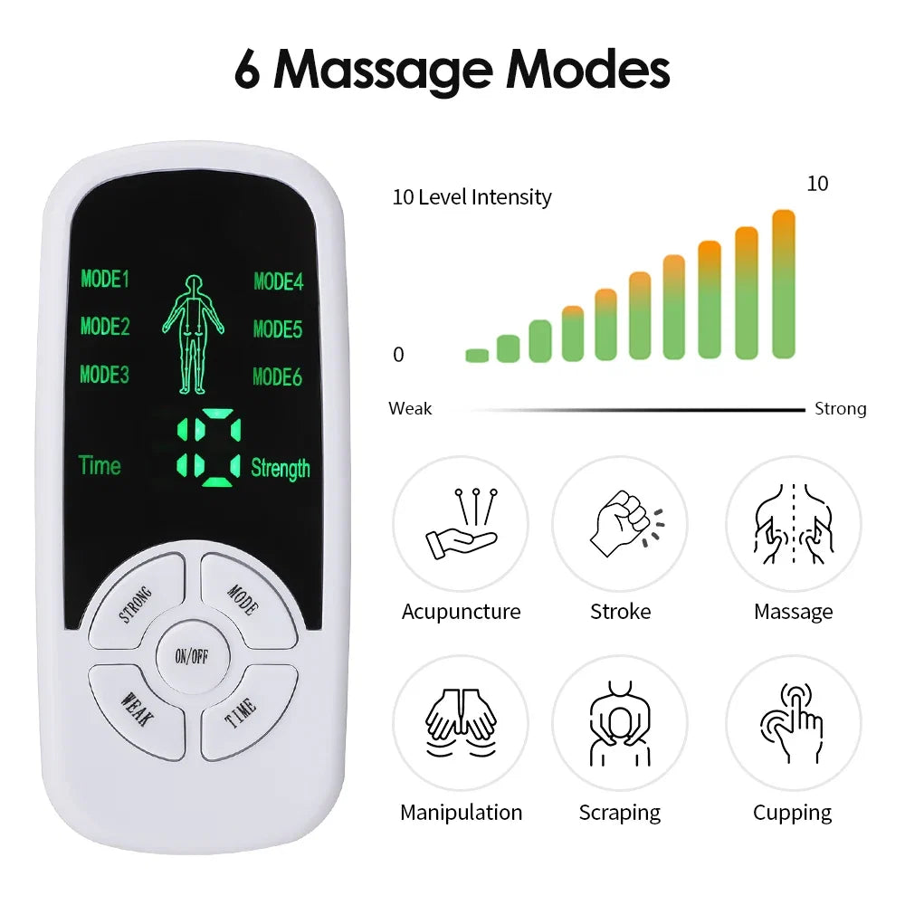 Compact Pulse Massager TENS Stimulator — Six Modes, Ten Intensity Levels, Large LCD Display