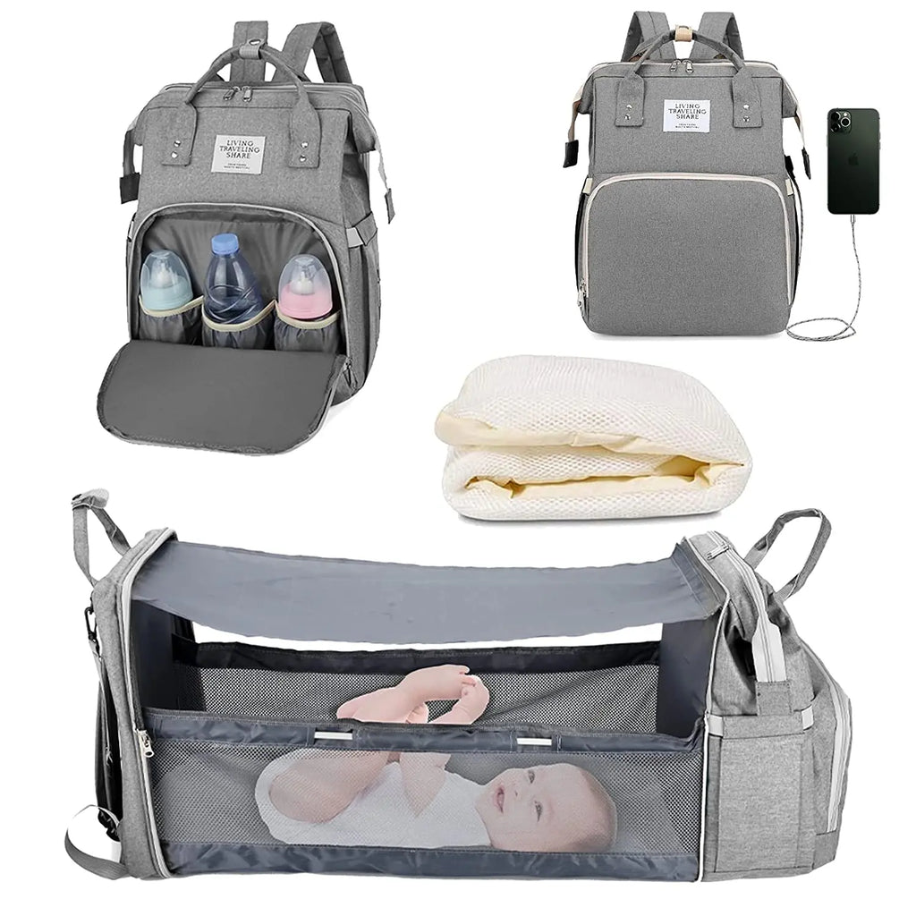 BabyNest Bag 3-in-1 Diaper Bag — Portable Baby Bed, USB Port