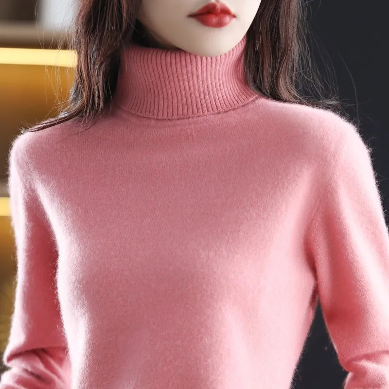 Jersey de cuello alto Sinead de punto japonés, 100% cachemira, para mujer
