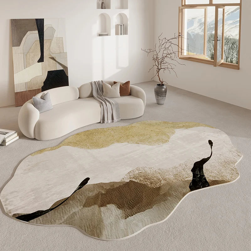 Tapis moderne beige abstrait, style crème - Design résistant et facile d’entretien