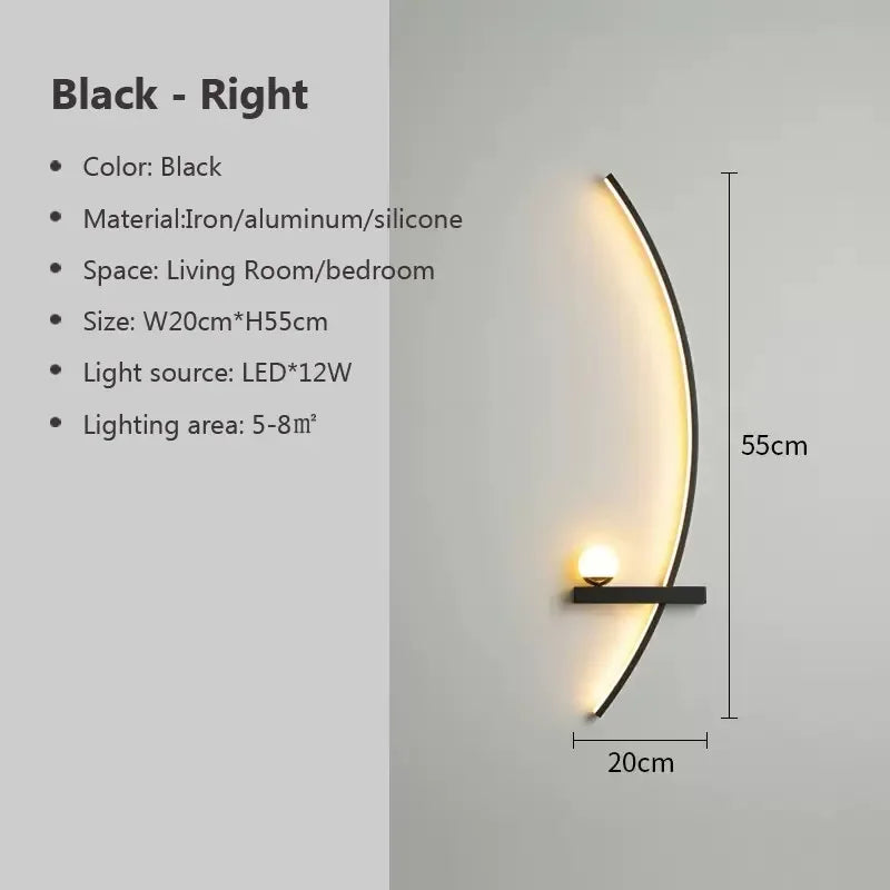 AstraGlow randig vägglampa i metall — svartguldig finish, uppåt- och nedåtriktad belysning