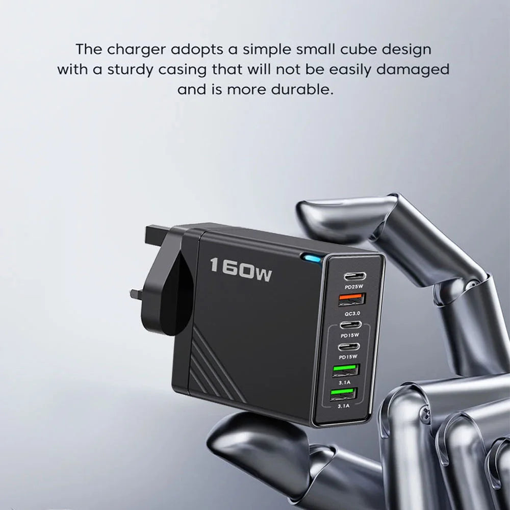 160W USB-Cマルチポート壁掛け充電器兼コンパクト電源ステーション