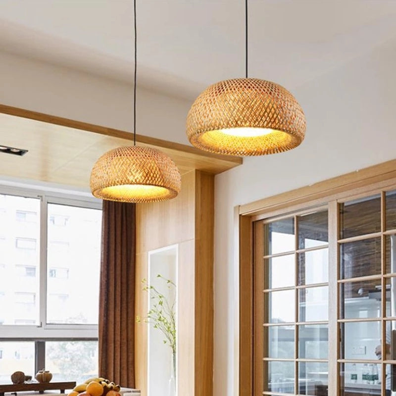 Bamboo Pendant Light — Woven Hanging Lamp, Statement Decor
