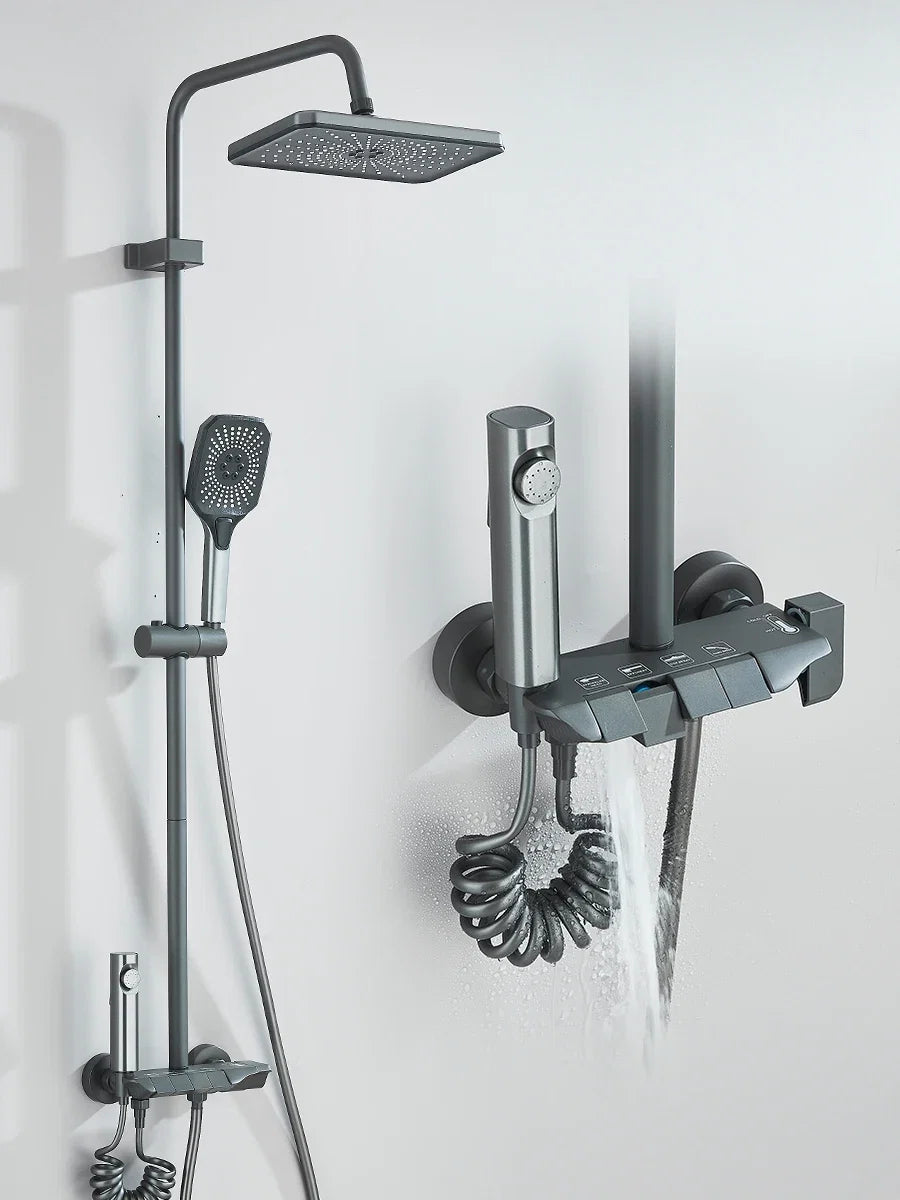 Quadruple Outlet Shower System — Rain Head, Bidet Spray, Single Handle Hot And Cold Mixer