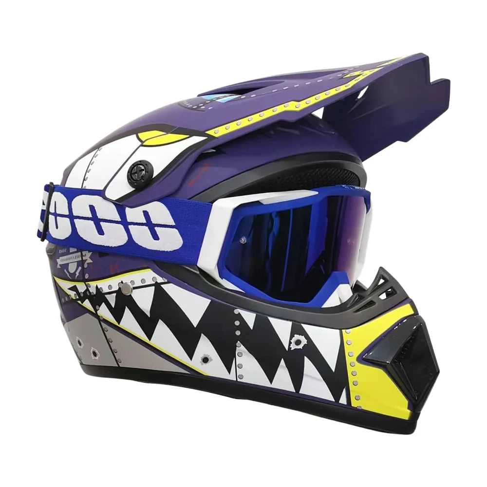 Kids Full-Face Motocross Helmet — Complete Set with Matching Goggles